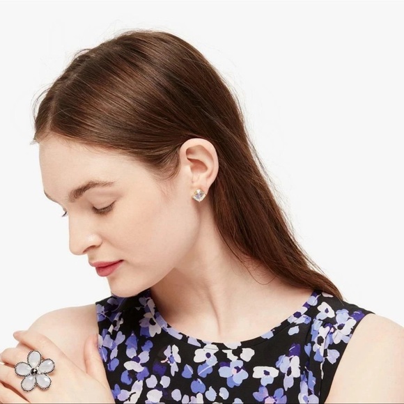 Kate Spade New York Mini Small Square Studs Earrings Clear Gold - Picture 5 of 7